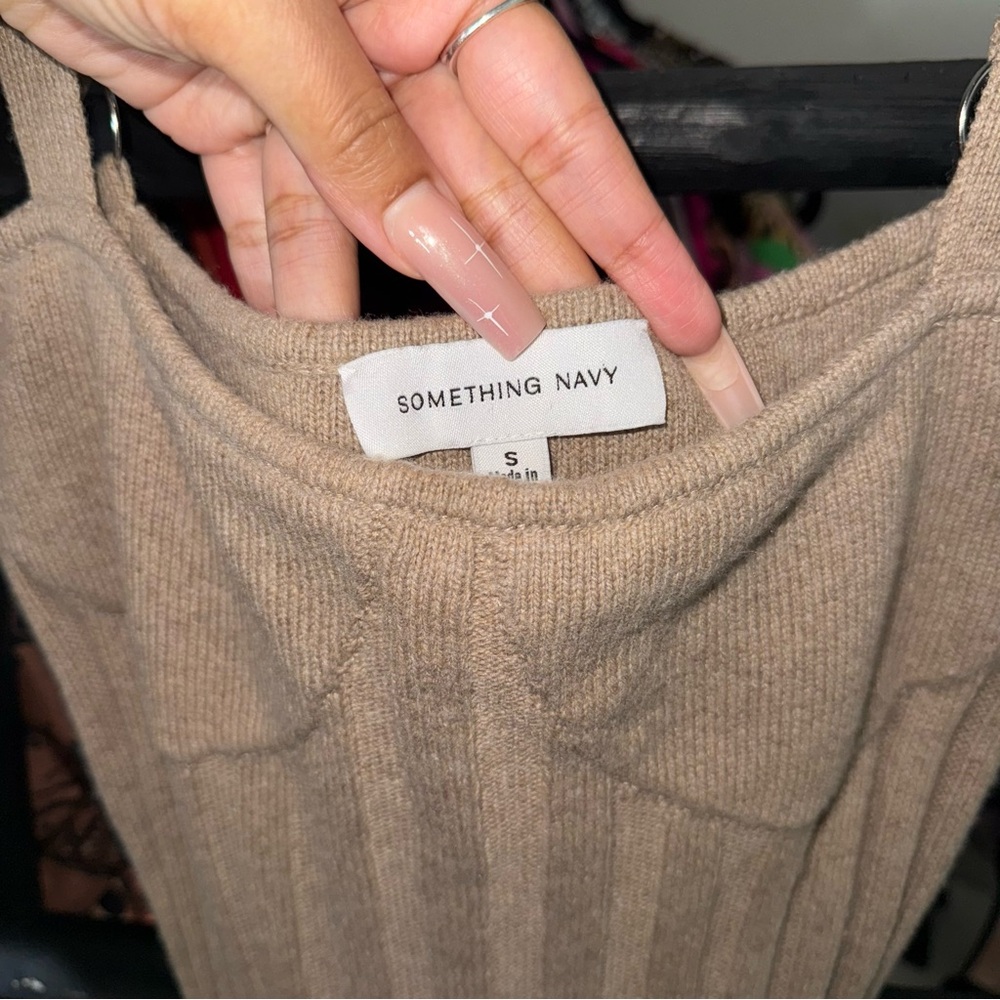 Something Navy Bustier Ribbed Sweater Dress Tan Midi Womens Small - Picture 7 of 11